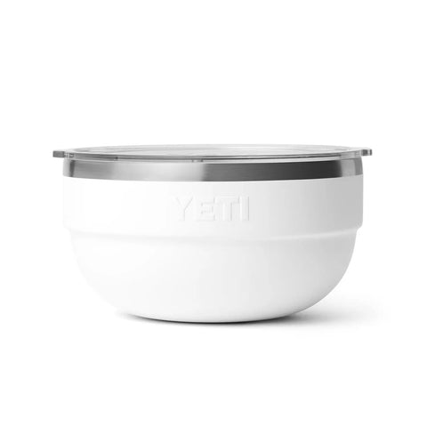 Double Wall Vacuum Insulated Stainless Steel Serving Bowl With Secure Lid And Nestable Build Keeps Your Grub Stacked And Cold Sides Ice Fresh For Backyard Blowouts Or Weekend Camping Runs In Crisp White Two Quart Capacity.