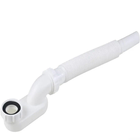 G1-1/2 Flat Bathtub Drain Pipe Kit Flexible Waste Pipe for Freestanding Tub Low Profile P-Trap White 92cm with curved design
