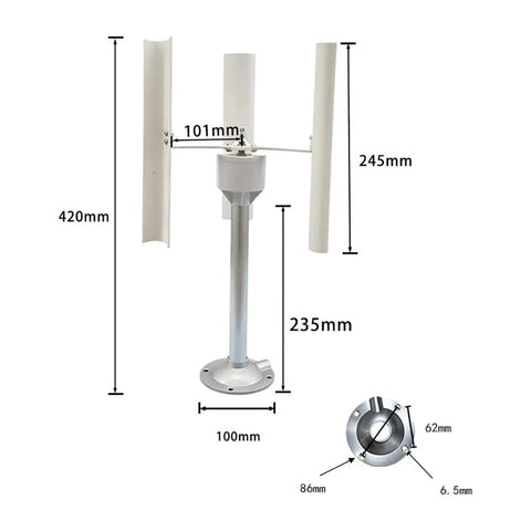 Vertical Axis Wind Turbine Kit With Three Phase Permanent Magnet Generator For Home DIY, dimensions displayed