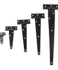 Wooden Door Hardware Kit with triangular T-shaped hinges, black finish, easy install for cabinets, gardens, sheds, and outdoor doors.