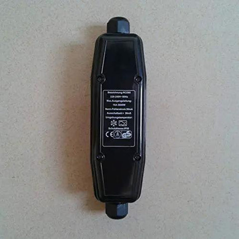 Inline GFCI Leak Protector Waterproof Outdoor Extension Cord Adapter with easy test switch, black weatherproof housing.