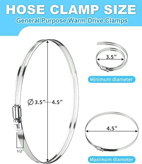 4 inch stainless steel hose clamps adjustable size 3.5 to 4.5 inches for automotive and plumbing use