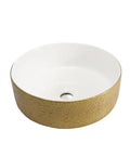 Bathroom Sink Retro Household Golden Round Sink Light Luxury Texture Pattern Bathroom Above Counter Basin, 360 * 360 * 130Mm
