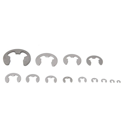 Stainless Steel Retaining Ring Kit 400 Pcs Assortment 1.5mm To 15mm For Bearings Gears Pulleys Axles Transmission Shafts Great For DIY Home And Auto Repairs; assorted ring sizes.