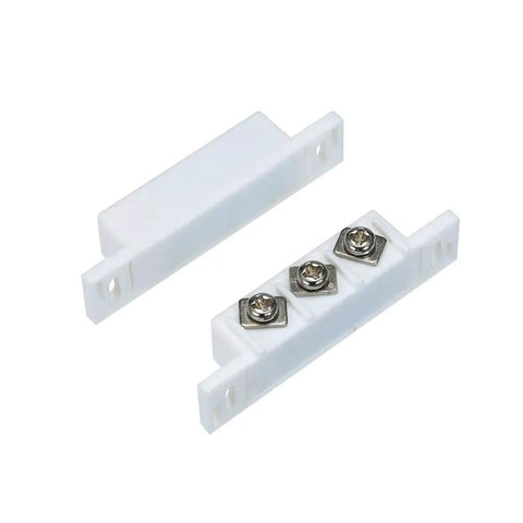 2 Sets Magnetic Door Contact Reed Switch Kit NC NO COM with mounting screws, compact 55x12x11 mm white ABS housing, for home security.