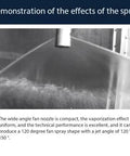 Demonstration of Shop Grade Heavy Duty 304 Stainless Steel Wide Angle Fan Nozzle 1 4 Inch External Thread for tough cooling spray.