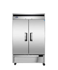 Chef Approved Commercial Reach In Refrigerator Featuring Bottom Mount Compressor And Slick Stainless Steel Finish Built Hella Tough For Hot Kitchens And Zero Sweat Service, front view.