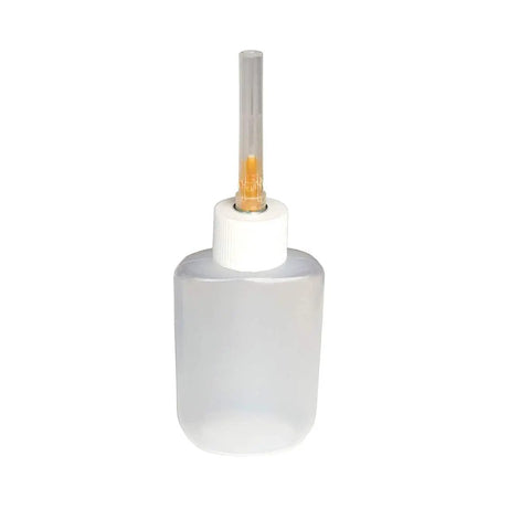 Weld On 1.25 Oz Applicator Bottle With 25 Gauge 1 Inch Stainless Steel Needle For Acrylic Cement Oval Squeeze Bottle Designed For Pro Grade No Mess Precise Application Of Weld On 3 And Weld On 4 Resin Cement Delivery, clear oval squeeze bottle