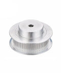 Aluminum 5mm Bore 60 Tooth 2GT Timing Pulleys Set With 20T GT2 Pulleys And 200mm Closed Loop Belts For 6mm Wide Belts Ideal DIY Kit For 3D Printers And CNC Machines Includes Wrench, front view of a 60T pulley.