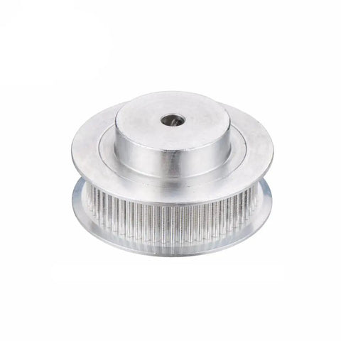 Aluminum 5mm Bore 60 Tooth 2GT Timing Pulleys Set With 20T GT2 Pulleys And 200mm Closed Loop Belts For 6mm Wide Belts Ideal DIY Kit For 3D Printers And CNC Machines Includes Wrench, front view of a 60T pulley.