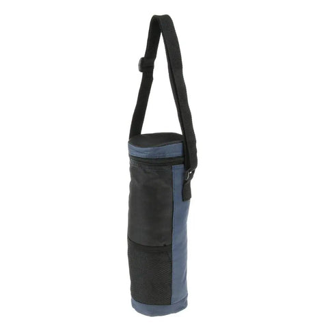 Top Shelf 2 Liter Oxford Insulated Cooler Bag With Long Grip Lightweight Bottle And Can Hauler Grab And Go Drink Carrier Perfect For Camping Beach Or Tailgate Vibes Blue, side view with adjustable strap.