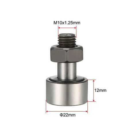 Heavy Duty Cf10 Kr22 Cam Follower Bearing featuring sealed needle rollers, M10 stud, 22mm diameter, 12mm width.