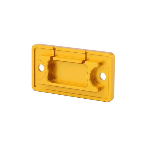 Premium 6061 T8 Aluminum Front And Rear Brake Fluid Reservoir Cover Cap Set For RM125 RM250 2001 2008 RMZ250 2007 2022 RMZ450 2005 2022 RMX450Z 2010 2017 Dirt Bike Gold Finish showing front view of gold cover