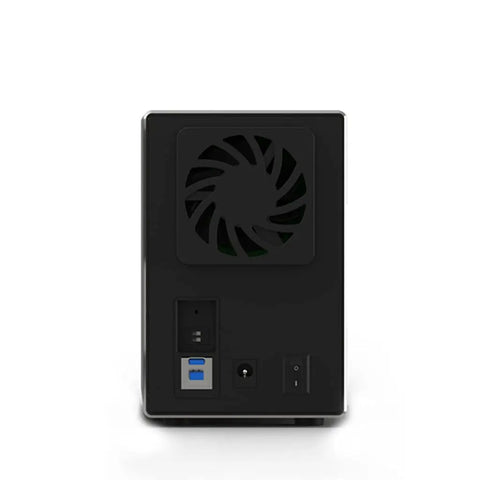 Back view of Solid Metal Dual Bay Hard Disk Enclosure For Dead Simple Raid Arrays And Seamless Auto Data Backup, featuring USB 3.1 port.
