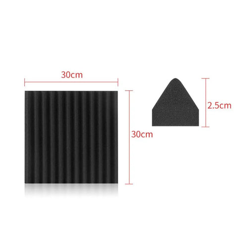 12 Pack Premium High Density Acoustic Foam Panels Flame Retardant Soundproof Red Wedge Tiles showing sizes and shapes of foam panels.