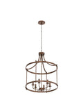 Rustic Bronze Farmhouse Six Light Drum Chandelier with metal frame, ideal for dining room, kitchen island, living room pendant lighting.