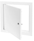 QWORK 10x10 flush aluminum access door panel, powder-coated white for drywall and ceiling electrical access.