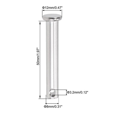 Single Hole Clevis Pin 8mm X 50mm Flat Head 304 Stainless Steel Link Hinge Pin for hinge and gear setups, size labeled