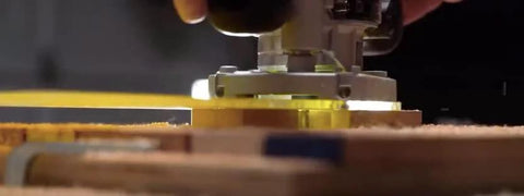 Previous Generation Circle Guide For Compact Plunge Base Routers, 268 Circles From 1.5 Inch To 18 3/16 Inch, in use for wood cutting