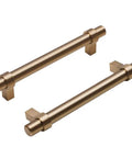 Gold Brushed Champagne Bronze Cabinet Handles Set Of Ten Five And One Sixteenth Inch Center To Center Drawer Pulls For Cabinets And Dressers Durable Zinc And Iron Hardware With Modern Chic Finish close-up