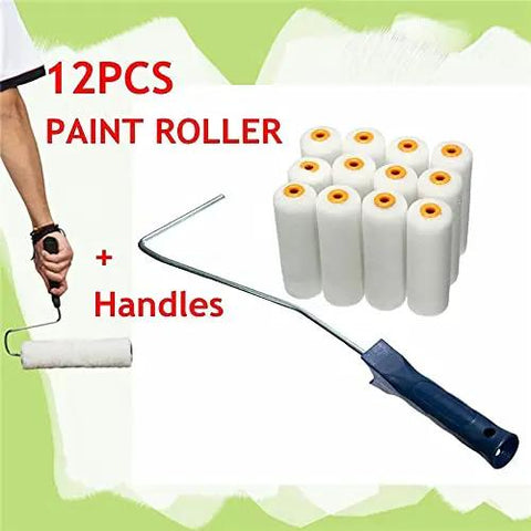 13 Pcs Paint Foam Roller Set With Handle 100mm Wide Decorator Brush Kit For Smoothing Walls And Whipping Up Fresh Home Decor High Absorbency Microfiber Blend Craft Tools Ultimate DIY Essentials featuring 12 white paint roller covers and a sturdy handle.