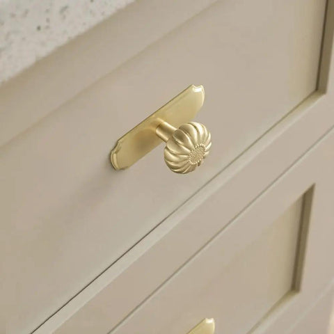 Solid Brass Cabinet Knob With Backplate Brushed Brass Pumpkin Drawer Pull For Kitchen And Bathroom Handles 6 Pack