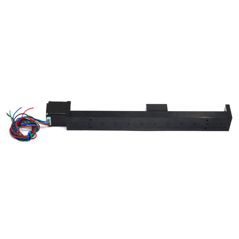 Compact Linear Rail Guide Actuator With 200mm Stroke T6x1 Lead Screw And NEMA11 Stepper Motor For DIY CNC Router Precise Positioning Lab And Inspection Equipment Easy Setup And Reliable Motion For Makers. Black aluminum linear actuator with wiring.