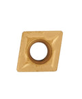 Golden CCMT060204-HM insert from Turning Tool Holder Set With CCMT060204 HM Inserts For Steel Machining, close-up view.