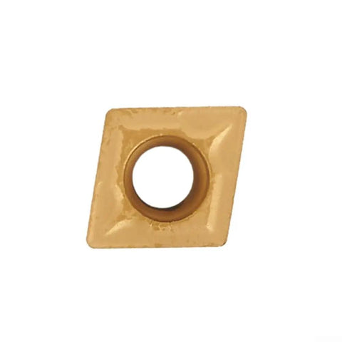 Golden CCMT060204-HM insert from Turning Tool Holder Set With CCMT060204 HM Inserts For Steel Machining, close-up view.
