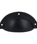 Set Of 10 Cast Iron Cup Drawer Pulls With Black Coated Finish for cabinets, shown in close-up view with 3.25-inch cup diameter.