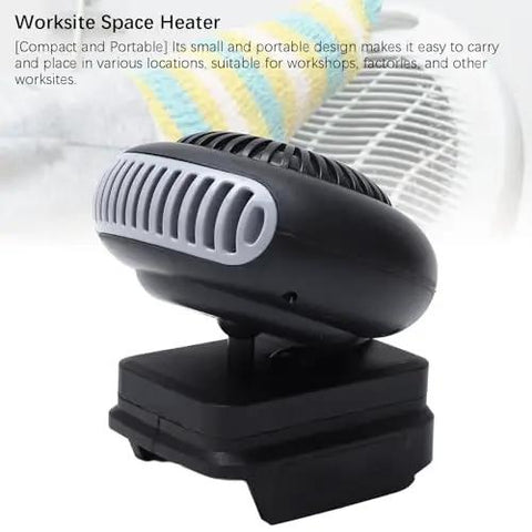 Cordless Portable Space Heater Bringing That Real Deal Warmth For 18V Batteries With 170W Electric Fan and two adjustable heat settings, compact design for job site use.