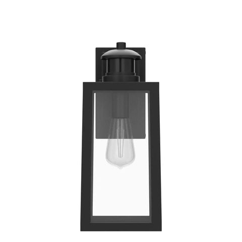 Front view of Dusk To Dawn Motion Sensor Porch Light With Built In GFCI Outlet No Fuss Install Waterproof Anti Rust Exterior Wall Mount Outdoor Light