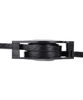 Side view of black CAT6 Ethernet Cable with retractable flat design, showcasing adjustable length in compact spool.