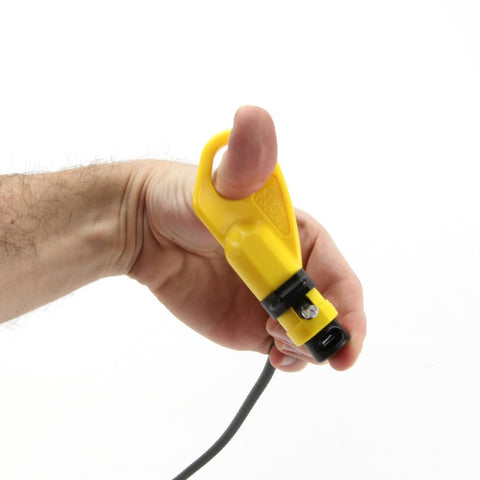Hand holding coax cable cutter from Coax Installation Kit With Crimp Tool, Cable Cutter, Stripper And F Connectors