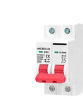 Built Like A Tank Heavy Duty Solar Circuit Breaker Tailored For Photovoltaic Systems With DC 1000 V Output And No Nonsense Overload Protection Switch Specs, side view showing red switch and labeling.