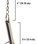 Metal chain with attached pin and ring, measuring 4 inches; dimensions labeled in image.