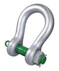 Beefy Heavy Duty Bow Shackle P6036 HDGPHM0300 visible in alloy steel with green pin, designed for industrial rigging and towing