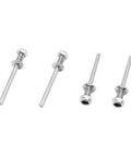 4 Pack RC Airplane Wheel Axles Steel Shafts With Nuts 4mm Diameter Landing Gear Drive Shafts arranged together on white background