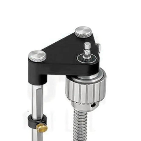 No Sweat Adjustable Woodworking Drill Guide With Precision Drilling Template showing the adjustable clamp with hex drive compatibility.