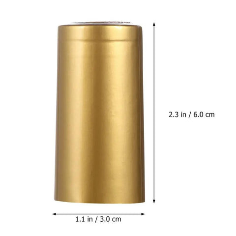 Premium Heat Shrink Wine Bottle Caps 100 Pack Flexible PVC Sealing Film 2.3 in tall gold seal for wine bottle freshness.
