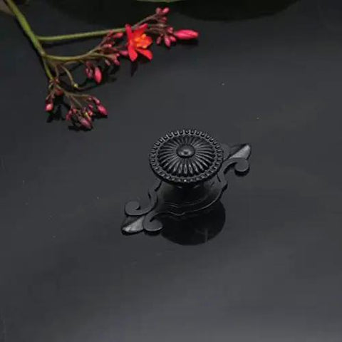 Top Notch Black Antique Mushroom Dresser Knobs With Decorative Zinc Backplates - 12 Pack Slick Vintage Retro Cabinet Pulls For Classic Home Decor Setup on black surface.