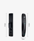 Game Changing Smart Door Lock With Biometric Fingerprint App Control Keyless Entry Security Electronic Lock side view showing dimensions and design features.