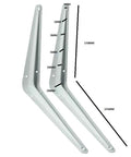 Heavy Duty White Steel Shelf Brackets 7 By 9 London Brackets Pack Of 100 showing size measurements and design details.