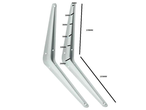 Heavy Duty White Steel Shelf Brackets 7 By 9 London Brackets Pack Of 100 showing size measurements and design details.
