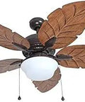 Waveport 52 Inch Weathered Bronze Indoor Outdoor Ceiling Fan With Downrod Mount And Frosted Glass Light Kit Palm Style 5 Brown Blades Includes Two 60 Watt Bulbs Light Kit Optional.