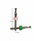 Two carbide PCB drill bits, 3.175mm shank, with pink and green rings for PCB circuit boards and plastic drilling.