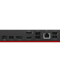 Thunderbolt 4 Workstation Dock Serving Up 230W Power And Seamless 4K Video Paired With Adjustable Monitor Stand showing multiple ports.