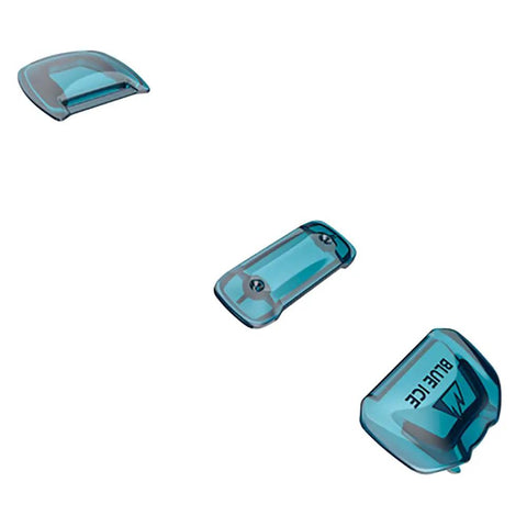 Harfang Crampons blue plastic TPU parts for ski touring and mountaineering, visible chromoly steel and aluminum frame components