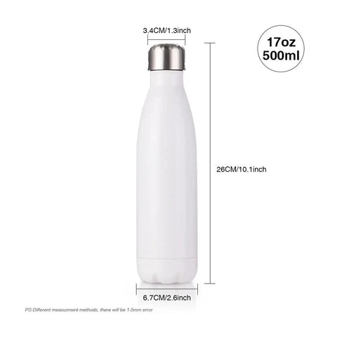 17 Oz White Stainless Steel Sublimation Water Bottles Blanks Tumbler Vacuum Flasks With Lids, Ready For Heat Press Sublimation