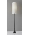 Bella Floor Lamp Stand, 74-Inch Tall With White Cylindrical Shade, Black Nickel Finish, Bell-Shaped Weighted Base, 3-Way Touch Sensor
